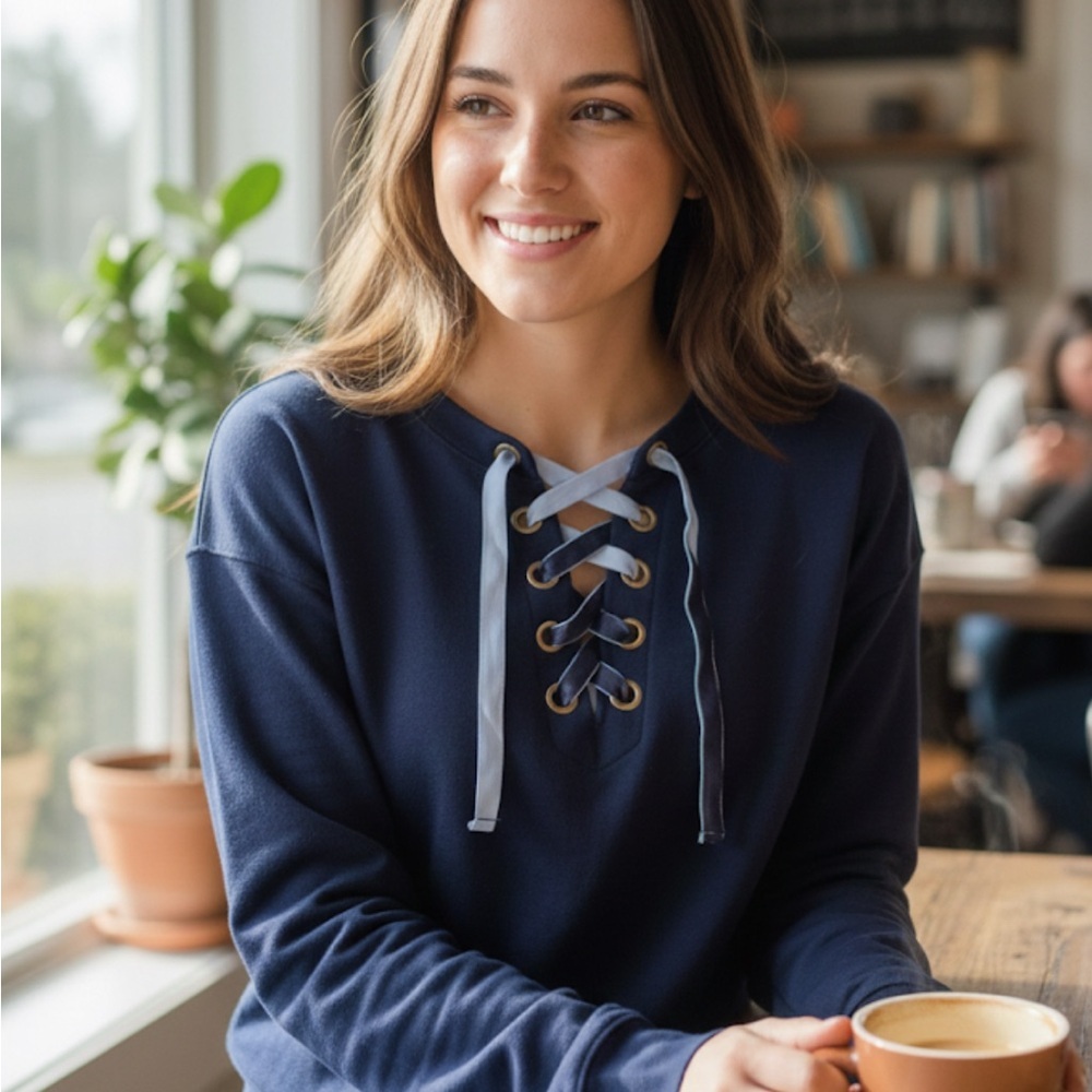 True Craft Navy Lace-Up Sweatshirt